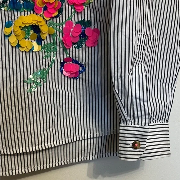 Anthropologie Maeve Embroidered Striped Boxy Buttondown Shirt Top XS 2 - Picture 8 of 15